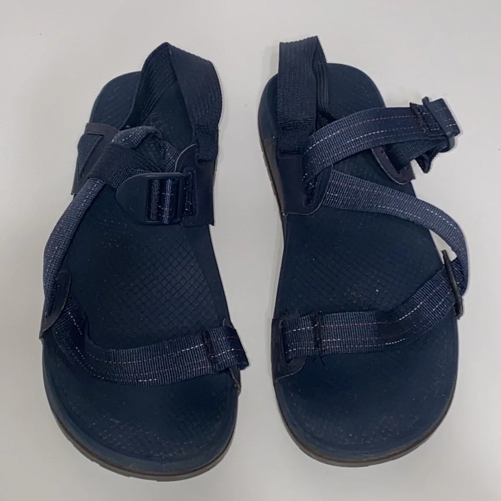Chaco Low Down Outdoor Hiking Sandals in Blue and Orange Stripes